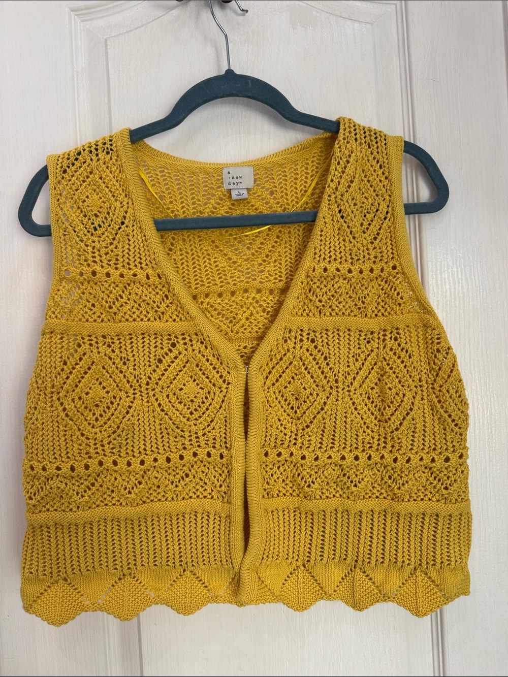 a new day Mustard Yellow Knit Crochet Vest
